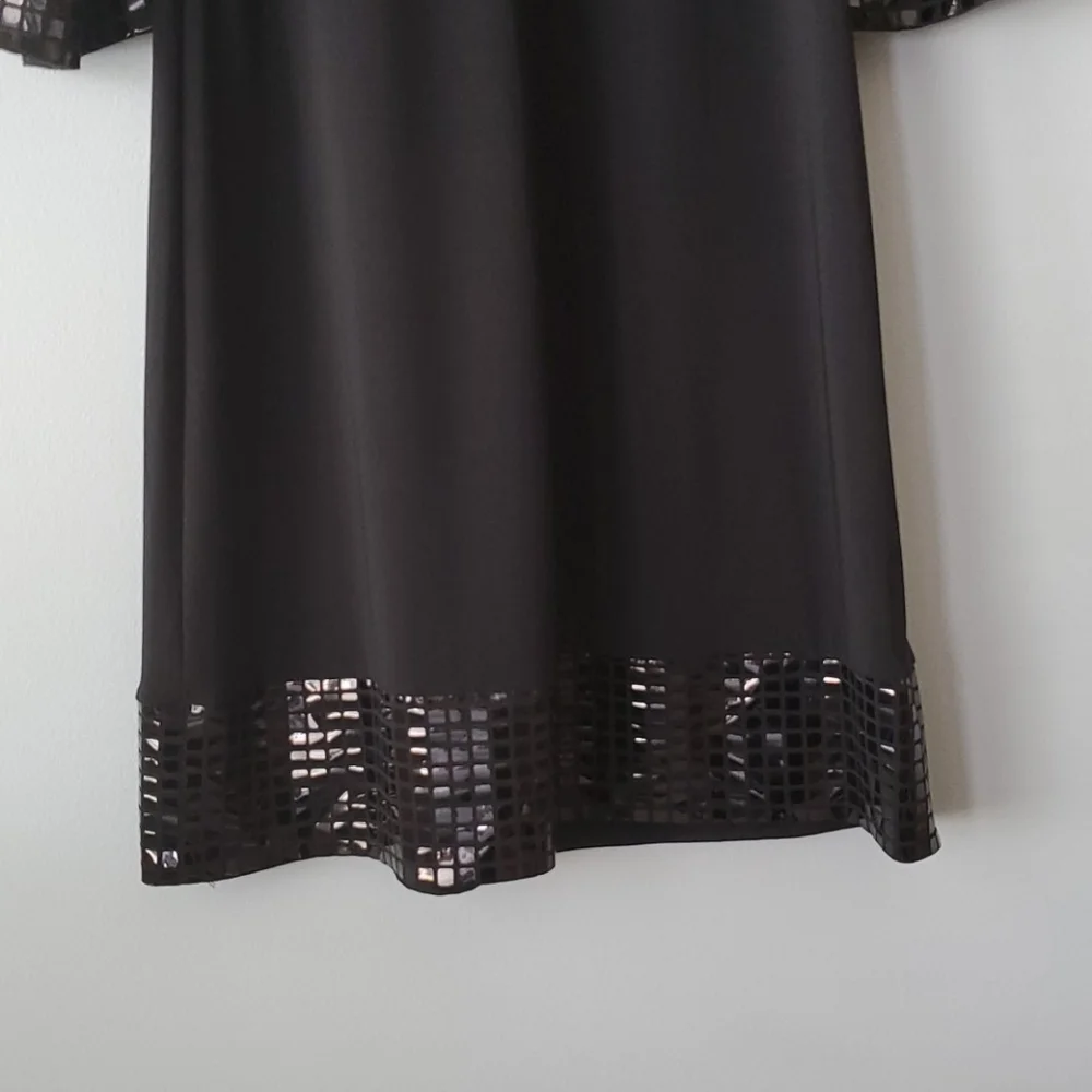 Blue Sage Black Scoop Neck Metallic Shift Mini Dress NWOT Womens Medium - Picture 6 of 8